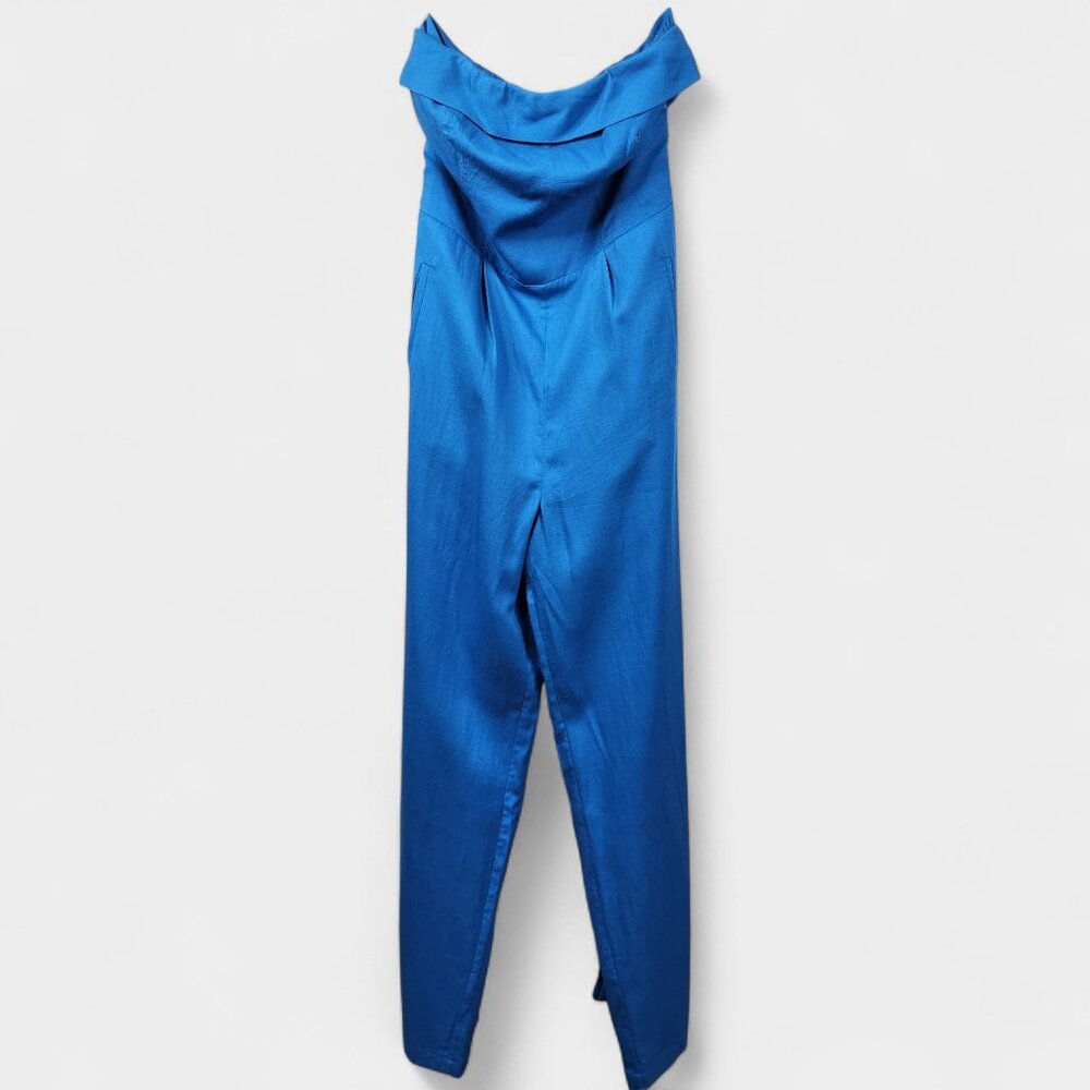 Vix Paula Hermanny Jumpsuit Women's 6 Blue Solid Serena Belted Strap/Strapless